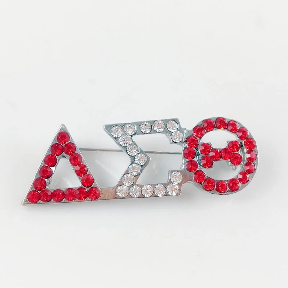DST Red Silver Rhinestone Brooch